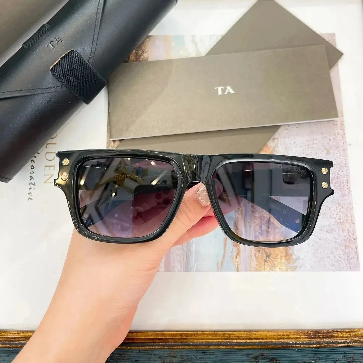 

Authentic For DIYTA DT DTS418 Black Acetate Frame Square Men Women Sun Glasses Top Quality Business Male Couple Eyewear With Box