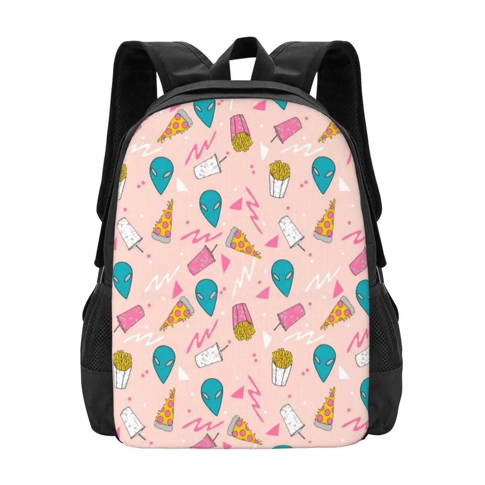 Alien Outer Space Cute Aliens French Fries Rad Sodas Pattern Print Hot Sale Backpack Fashion Bags Alien Ufo Pizza 80s 90s Rad