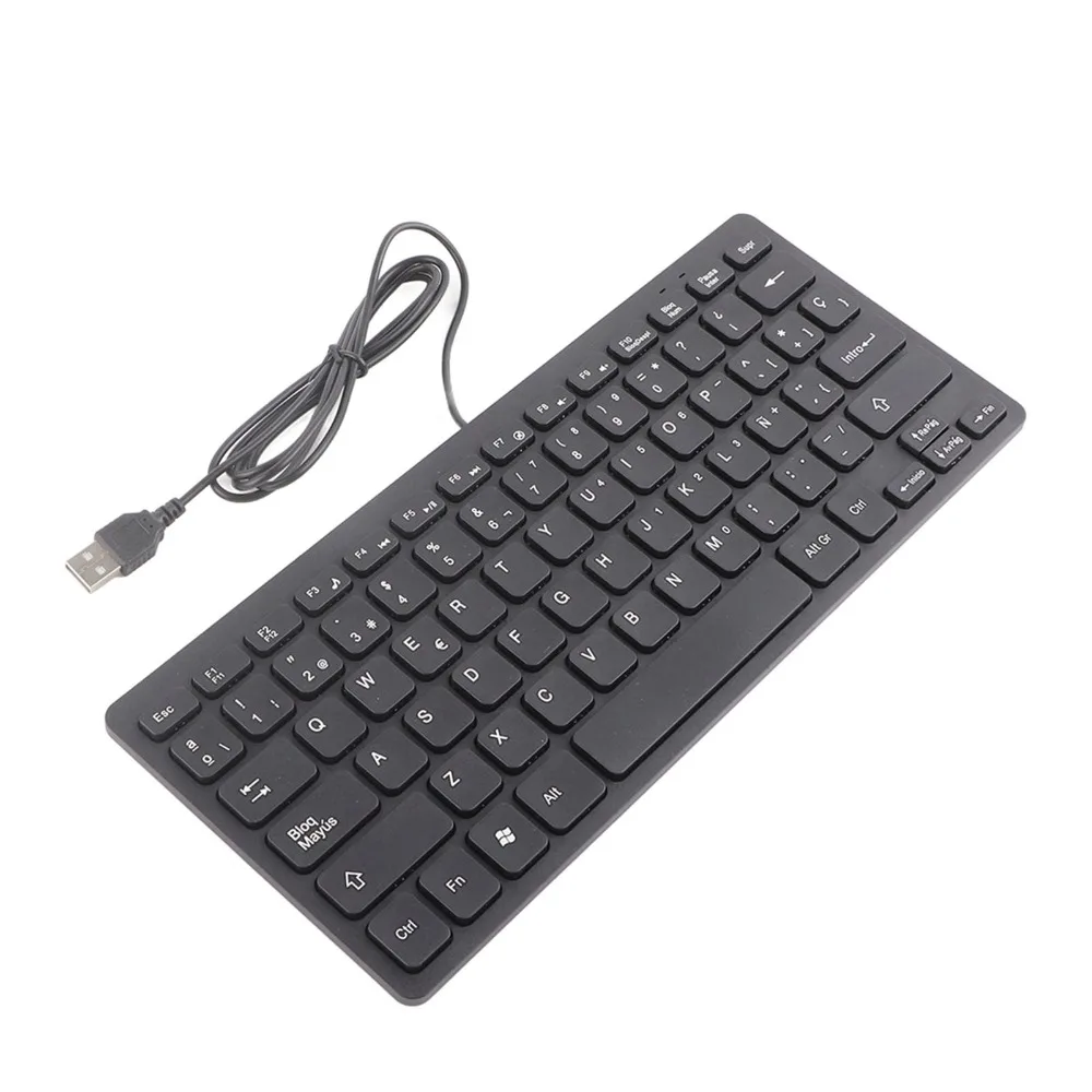 Portable 78 Keys Spanish Keyboard Sensitive Keys Ultra Thin USB Wired Keyboard Plug and Play Mini Keyboard Desktop Computer