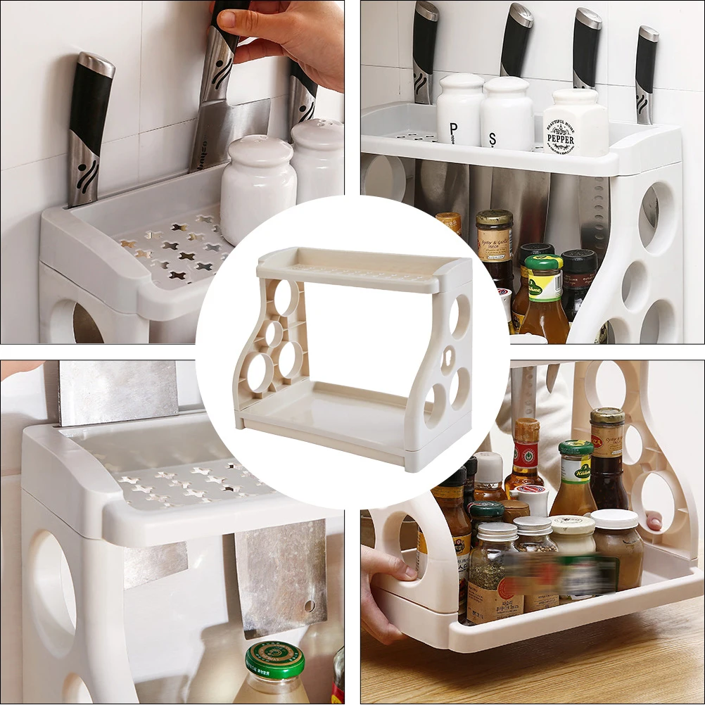 

Plastic Kitchen Storage Rack Shelf Organizer Strong Easy Assembly Space-Saving Home Tool for Utensils