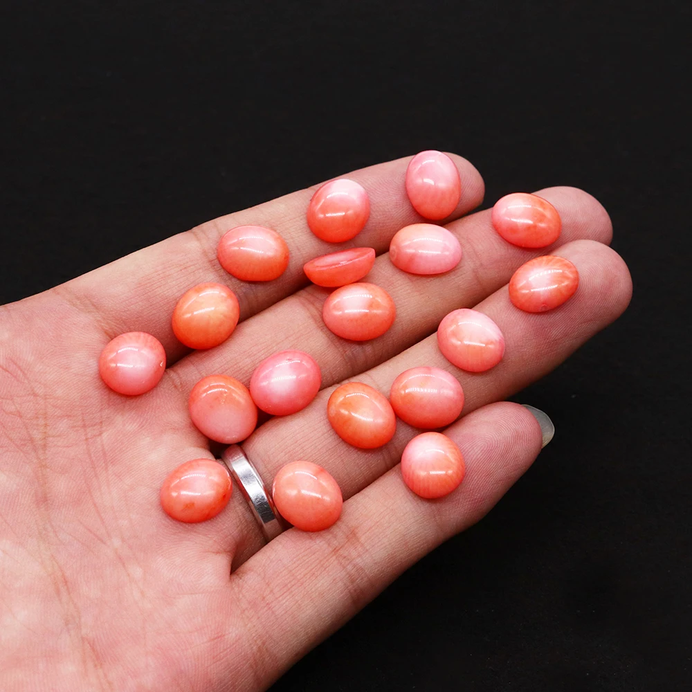 Natural Sea Bamboo Pink Coral Beads Egg Shape Ring Gemstone CAB Cabochon DIY Jewelry Making High Quality Coral Beads Accessories