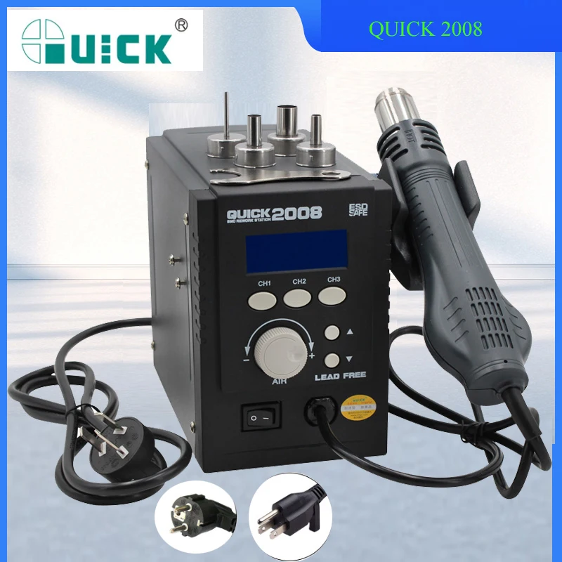 QUICK 2008 Spiral Wind Hot Air Gun,700W Anti-static Lead-free Digital Display Desoldering Station,ESD SAFE SMD Rework Station