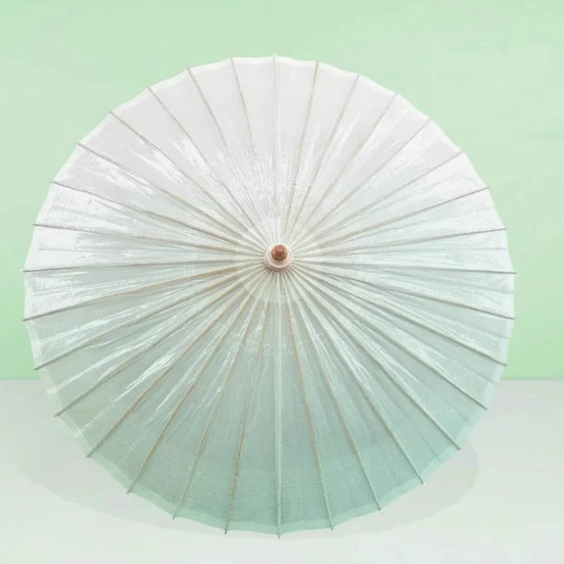 Retro Folding Oil Paper Umbrella Teal Gradient Hanfu Cheongsam Parasol UV Protection Photography Dance Prop Traditional Style 우산