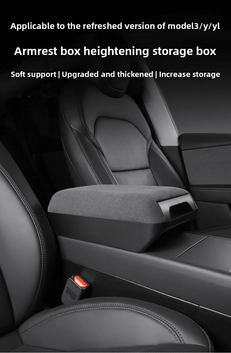 Luxuriöse 3-in-1 Armlehnenbox-Abdeckung Organizer Weiche PU-Leder Höhenpolsterung für Tesla Model Y Model 3 Juniper Highland Mittelkonsole – Detail 2