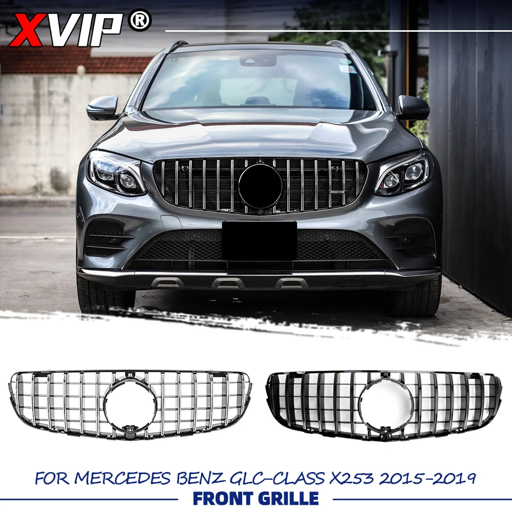 

XVIP Glossy Black GTR Style Front Racing Grille Silver Upper Grille For Mercedes Benz GLC-Class X253 2015-19 GLC300 GLC350 GLC43