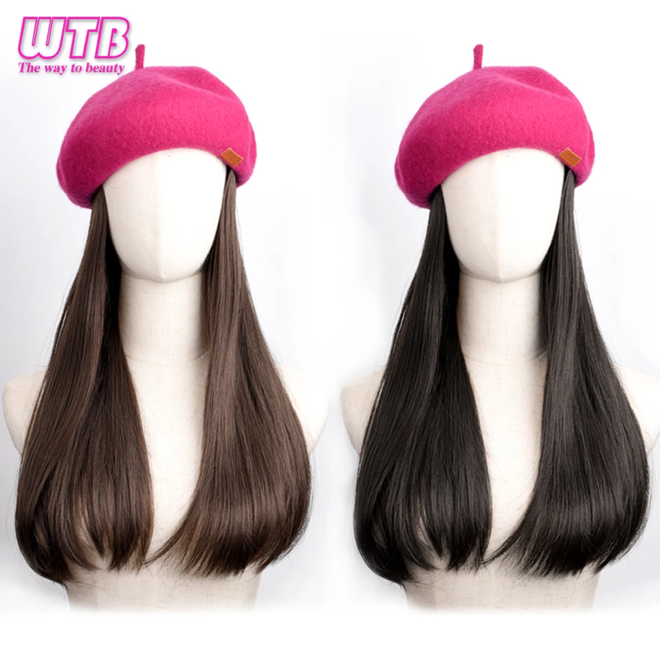 Synthetic Fashion Beret Long Straight Wig integration 45cm High quality Heat-resistant Hair Suitable for women\'s Daily wear.