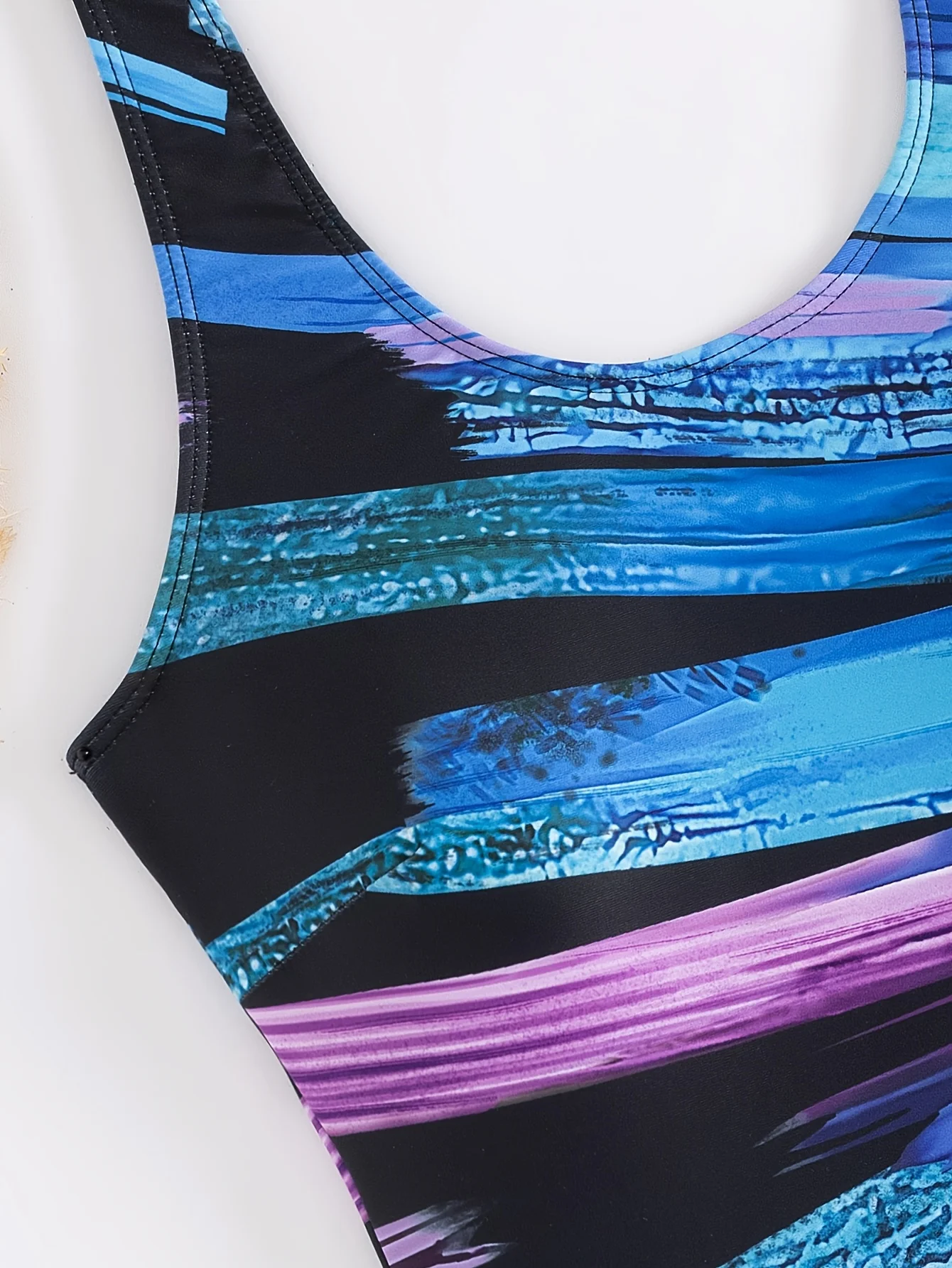 Traje de baño con estampado de plantas tropicales de una pieza, camiseta superior con costuras elásticas y pantalones cortos de pierna plana, traje de baño y atuendo para mujer