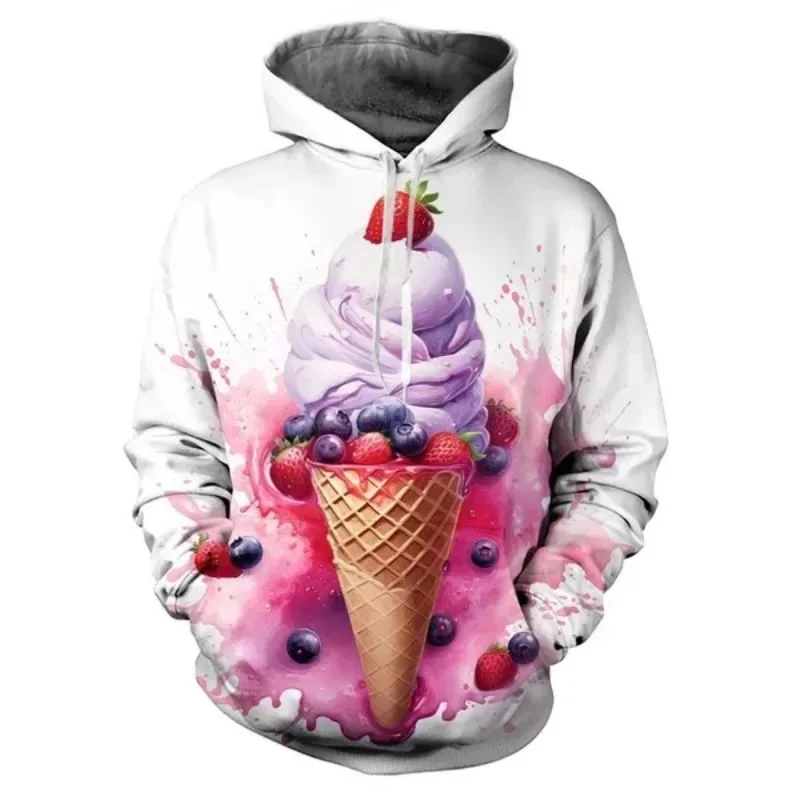 

New 3D Delicious Ice Cream Print Hoodies For Men Kid Fashion Streewtear Hooded Sweatshirts Girl Funny Pullover Y2k Cute Clothing