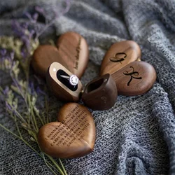 Caja de madera con forma de corazón para anillo único, embalaje personalizado con letras grabadas para regalo de aniversario de compromiso, Día de San Valentín