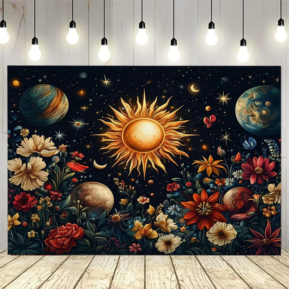 

Psychedelic starry sky floral tapestry wall hanging cloth hippie bohemian home decoration dormitory bedroom background poster