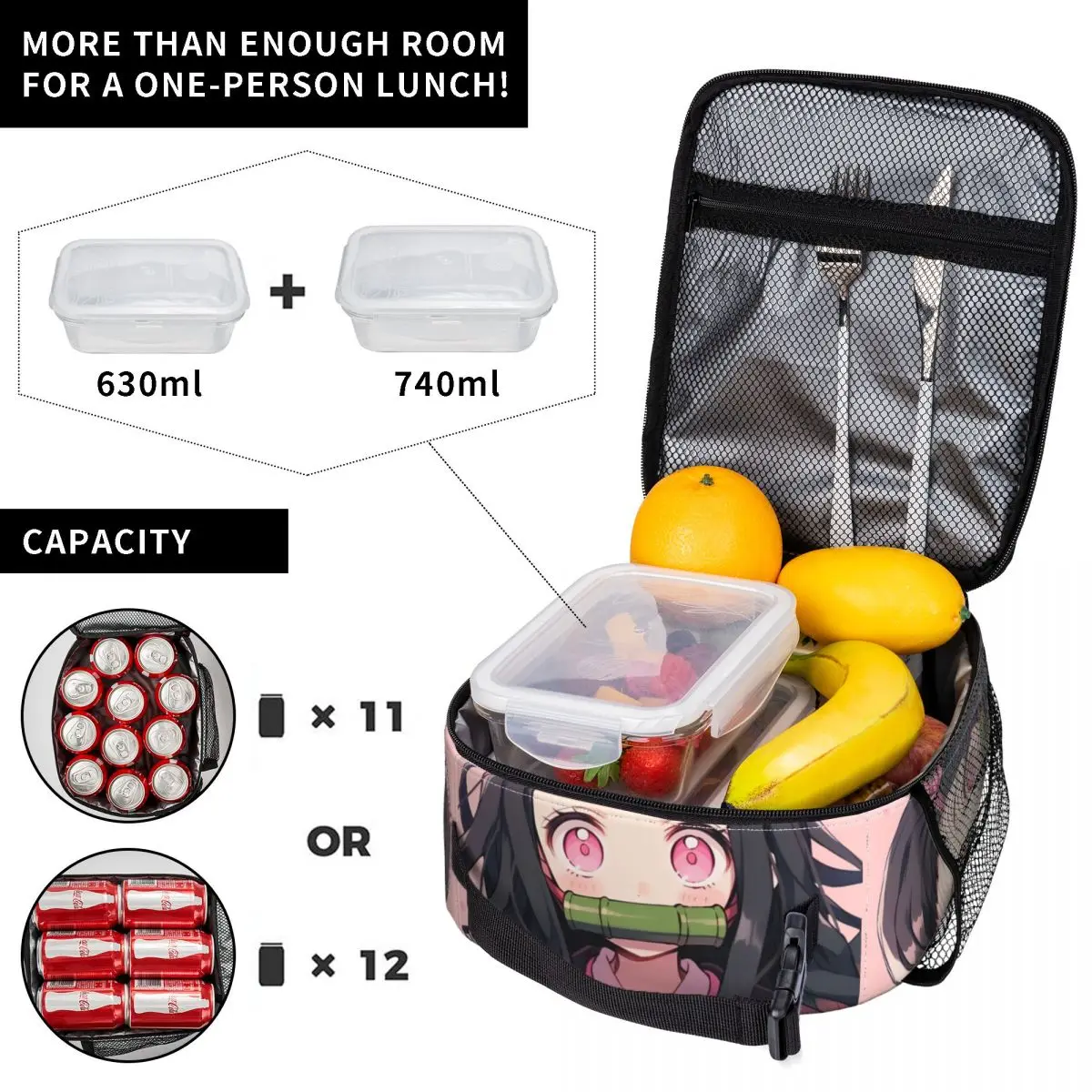 Grappige Kawaii Nezuko Geïsoleerde Lunchtas Hoge Capaciteit Demon Slayer Lunchcontainer Koeltas Lunchbox Tote Picknick Bento Buidel