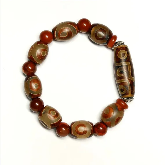

Tibetan Buddhism Genuine 9 Eye Tibetan Dzi Bead Bracelet Men Women Fine Jewelry Tibet Old Agate Beads Lucky Amulet Bracelets