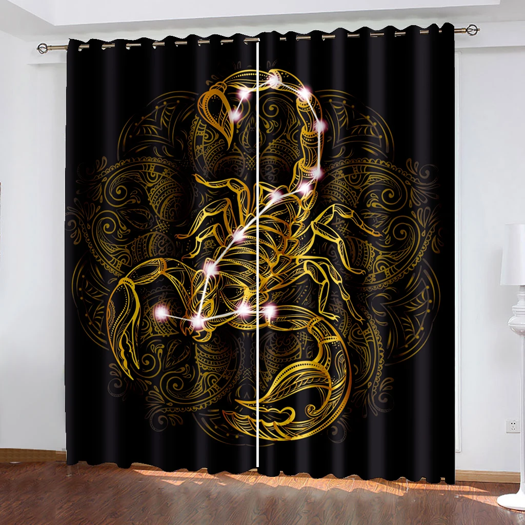 

Black Gold Cool Style Scorpion Design Curtain for Wind and Shade Durable Home Decoration for Living Room and Bedroom