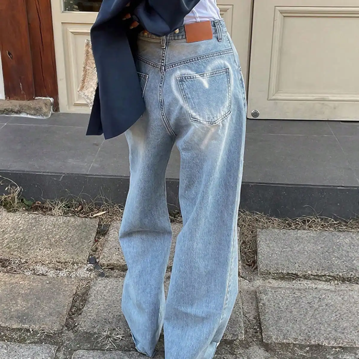 Straight-Leg-Leg Jeans for Women 2024 New American Hottie Retro Loose Slimming Look Design Niche Wide-Leg Floor Mopping Pants