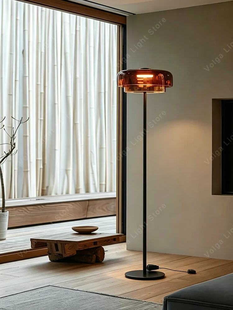 

Nordic Luxury Glass Orange Green Floor Lamp Led 57" Tall Minimalist Standing Light for Living Room, Bedside, Office Decor