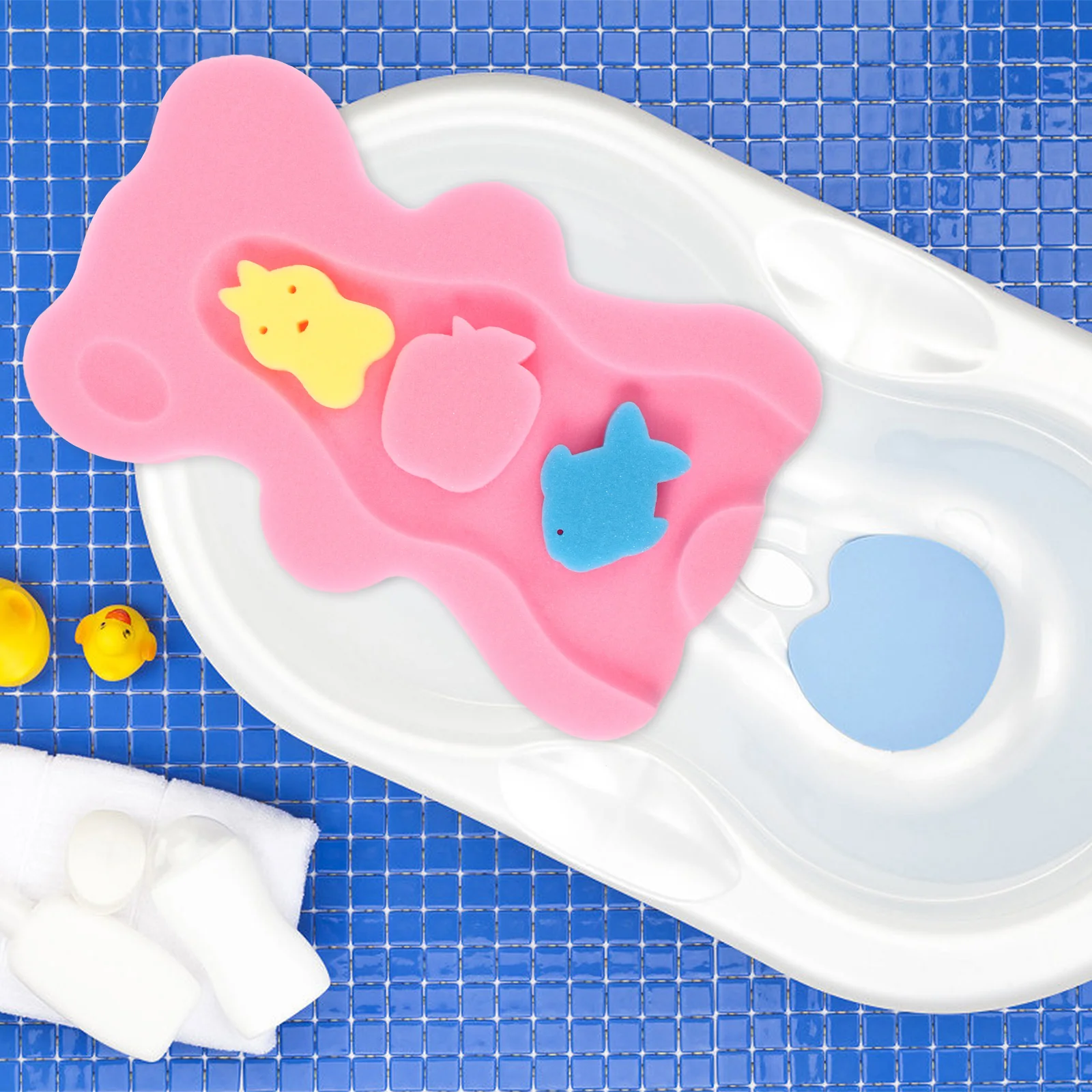 

1 set Baby Bath Sponge Pad Comfortable Shower Cushion Non Slip Cartoon Bear Breathable Safe Bathtub Mat Tub Accessories