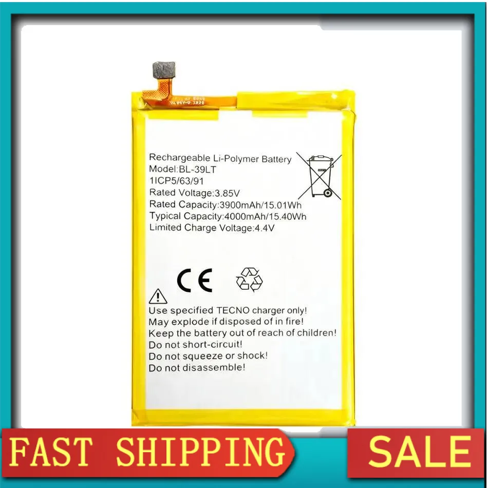 

Stable 4000Mah For Tecno BL-39LT Camon 12 CC7 Spark 4 KC2 Mobile Phone Battery
