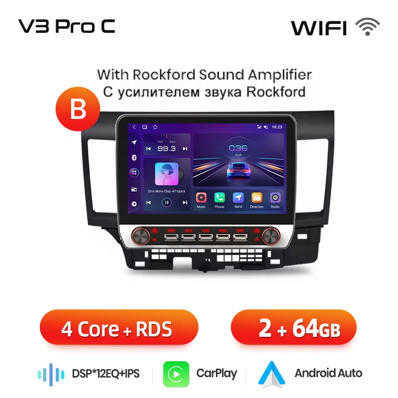 Junsun 13.1″ QLED Draadloze CarPlay Android Auto Autoradio Voor Mitsubishi Lancer 2007-2013 Intelligente Systemen DSP SWC RDS GPS FM