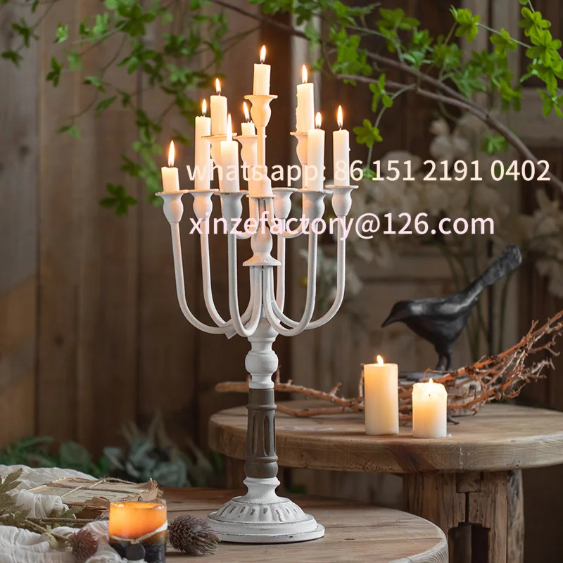 

Customizable European retro nostalgic blue and white candlestick ornament romantic candlelight dinner flower shop wedding