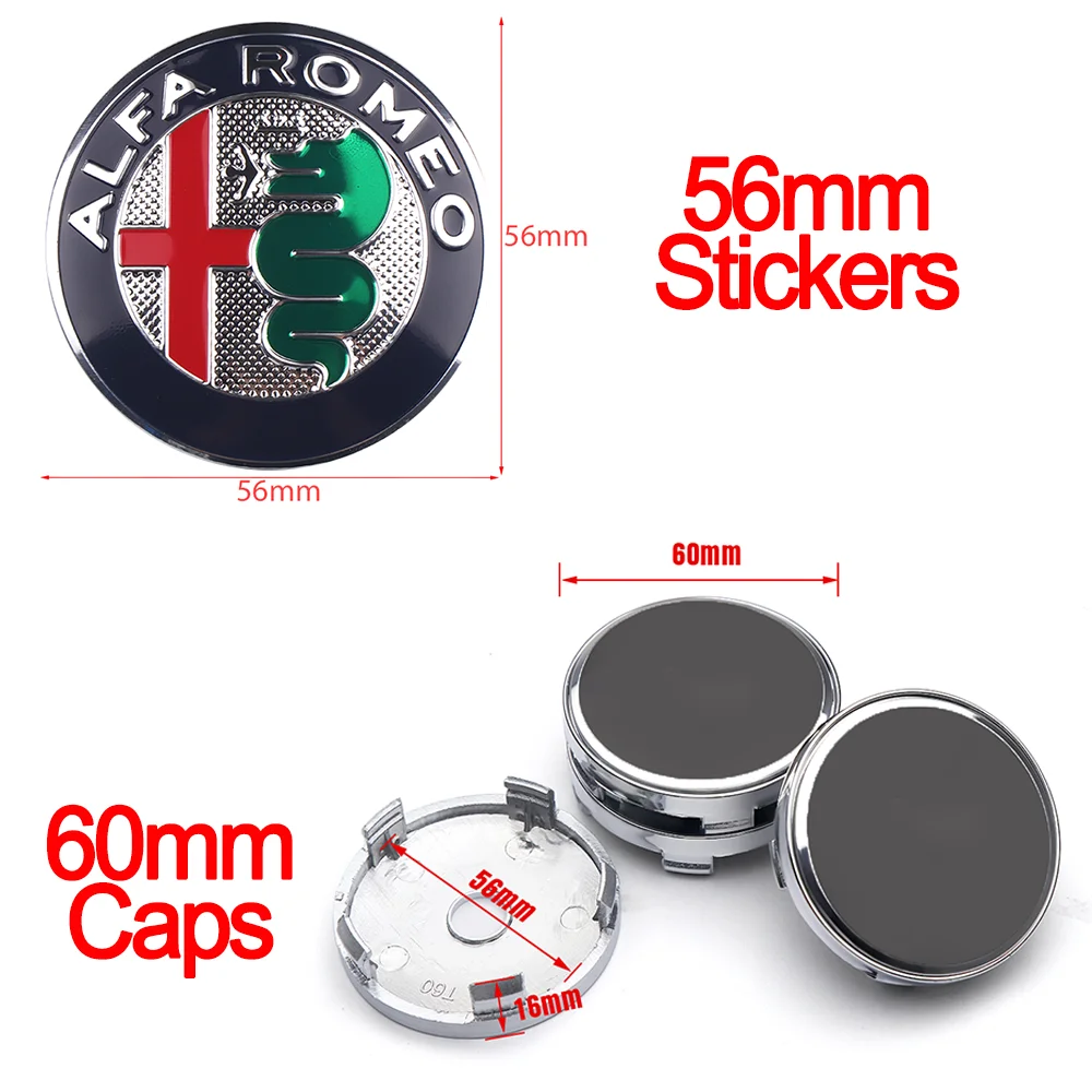 4 pçs 60mm tampas/56mm adesivos emblema de metal auto hub caps decoração estilo acessórios automóveis para alfa romeo 159 sportiva mito 147