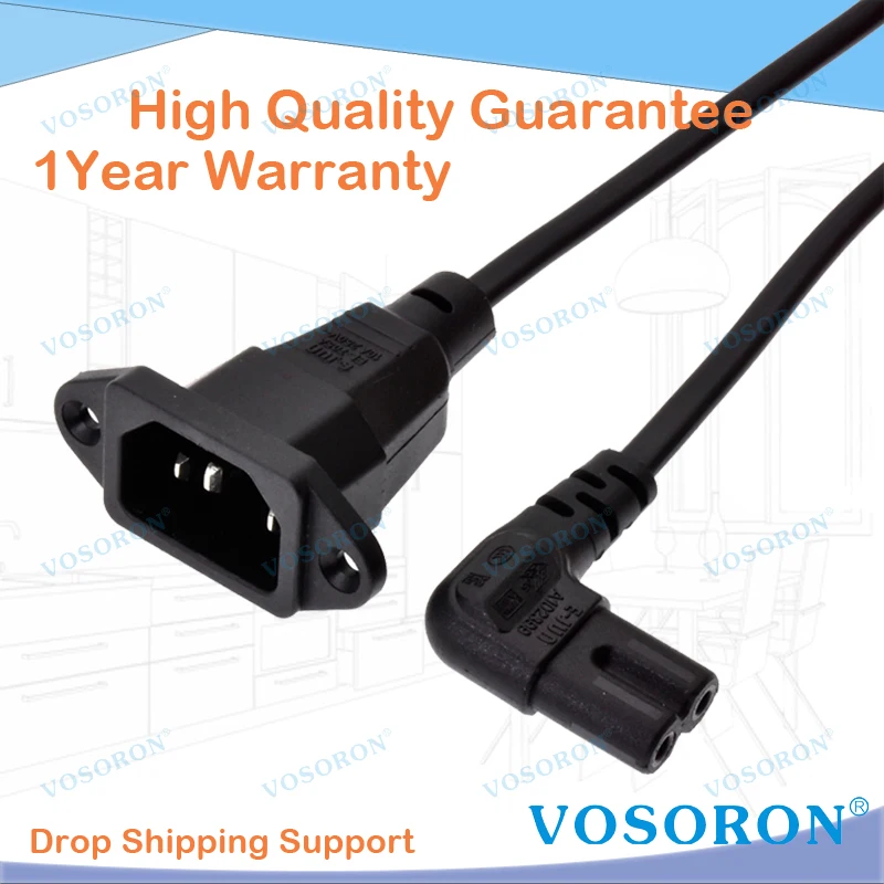 IEC 320 C14 with screw holes to C7 Right Angled  AC Adapter Cable,IEC 3Pole Male to 2Pole Female Figure 8  Power Cord