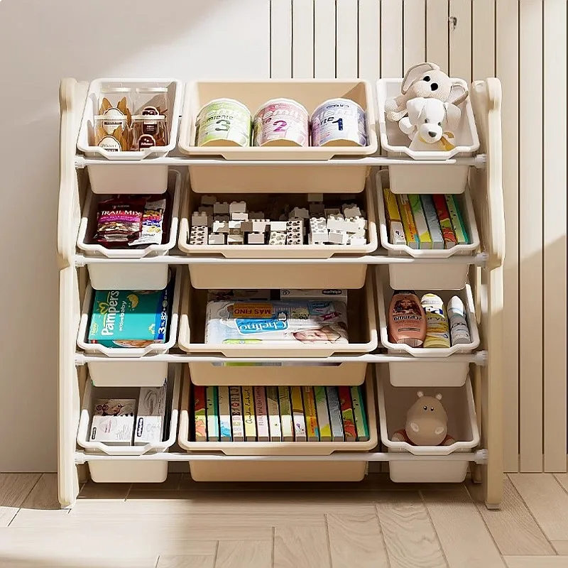 Floor-standing Kids Toy Organizer Multi-tier Storage Cabinet with Labels for Baby Toys Books