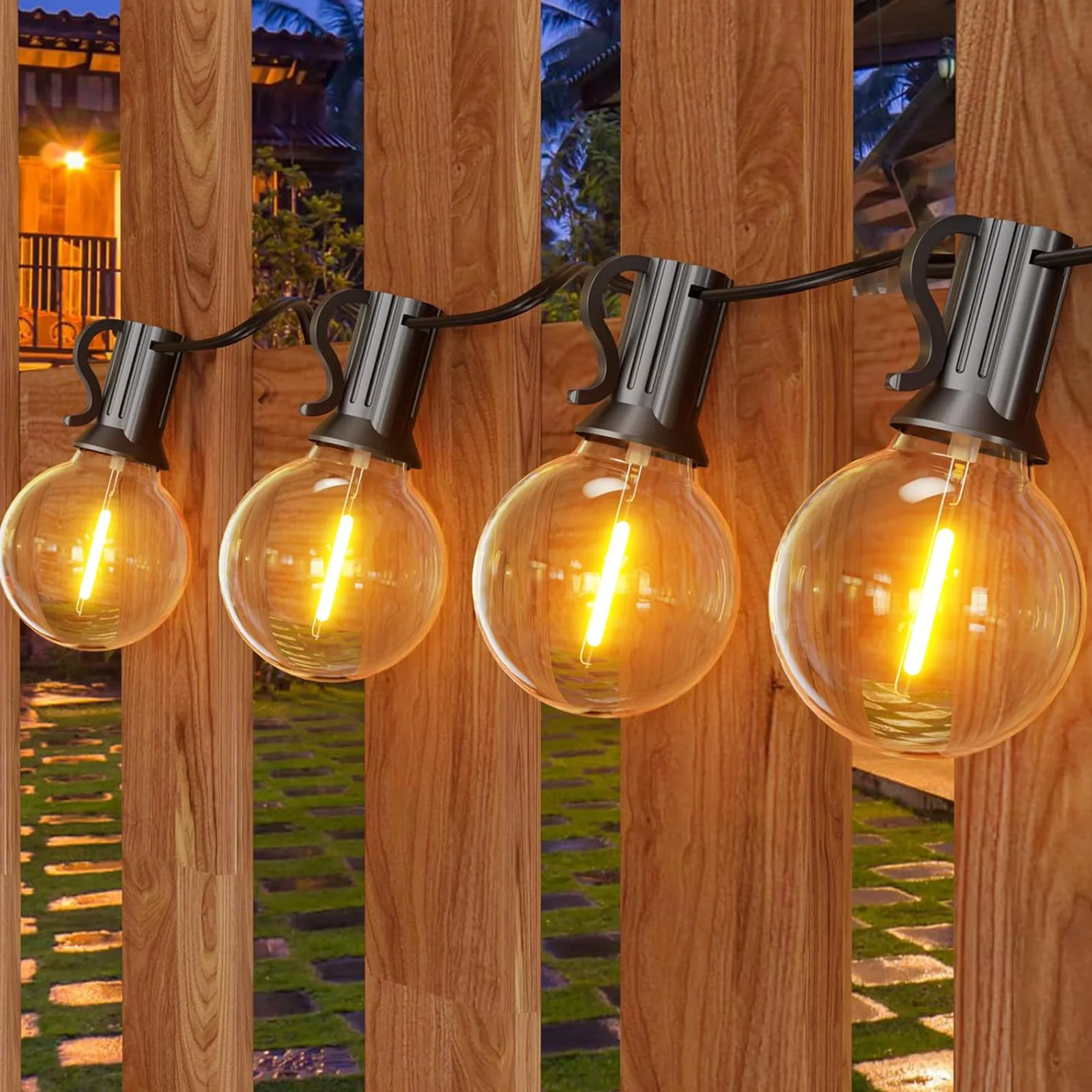 

G40 Светодиодные солнечные гирлянды для улицы с дистанционным управлением, 8 режимами освещения, зарядкой через USB и водонепроницаемыми пластиковыми лампочками для свадебной гирлянды на балконе