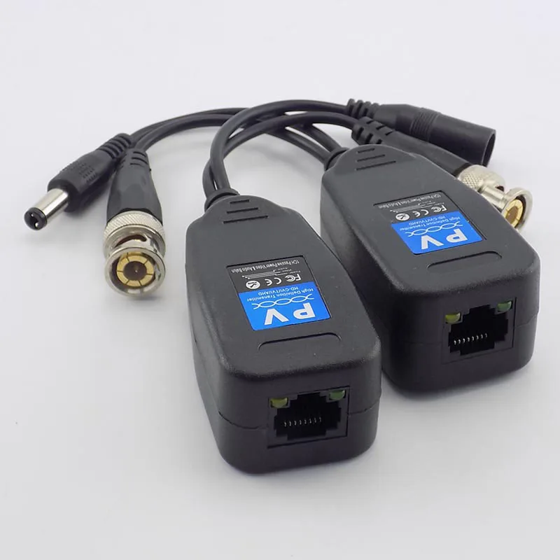 Passivo CCTV Coax BNC Power Video Balun, Conectores Transceptores, RJ45 BNC Masculino para câmera de vídeo CCTV, H10, 1 par, 2pcs