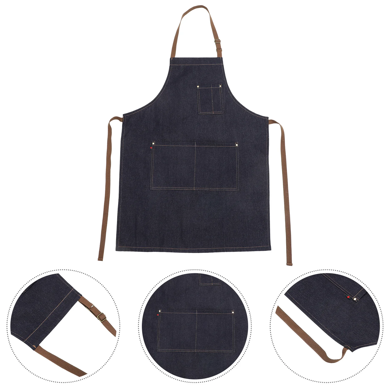 

1pc Denim Apron Adjustable Neck Strap With Pockets Work Apron For Chef Hairdresser Salon Kitchen Cafe Hotel Utility Labour Suit