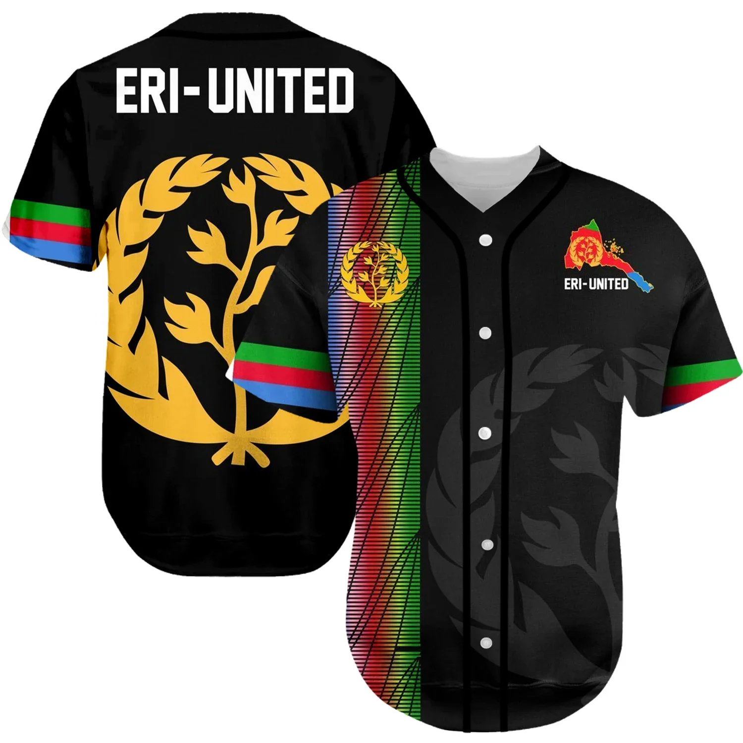 Black History Africa Country Eritrea Flag Tribe Retro Tattoo 3DPrint Summer Harajuku Baseball Jersey Shirts Short Sleeves X4