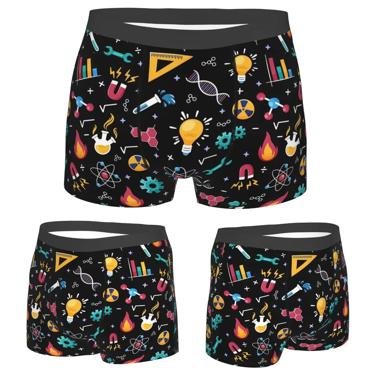 Calzoncillos Boxer, pantalones cortos con patrón de iconos STEM, bragas de ingeniería científica, ropa interior ventilada para hombre, regalos para novio