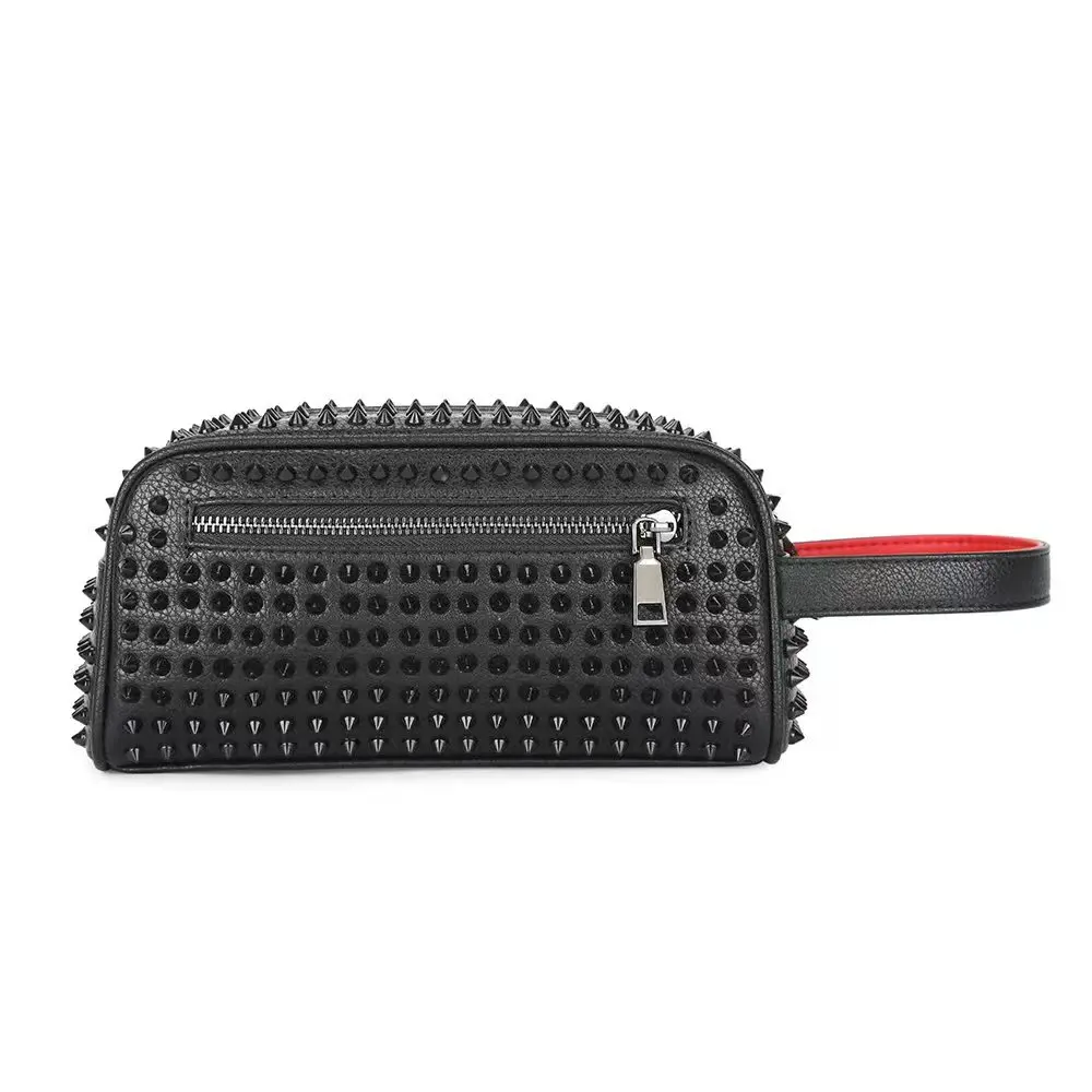 Rivets Clutch PU Leather Purses for Women Fashion Multi-Pocket Handbag Zipper Wallet Party Black