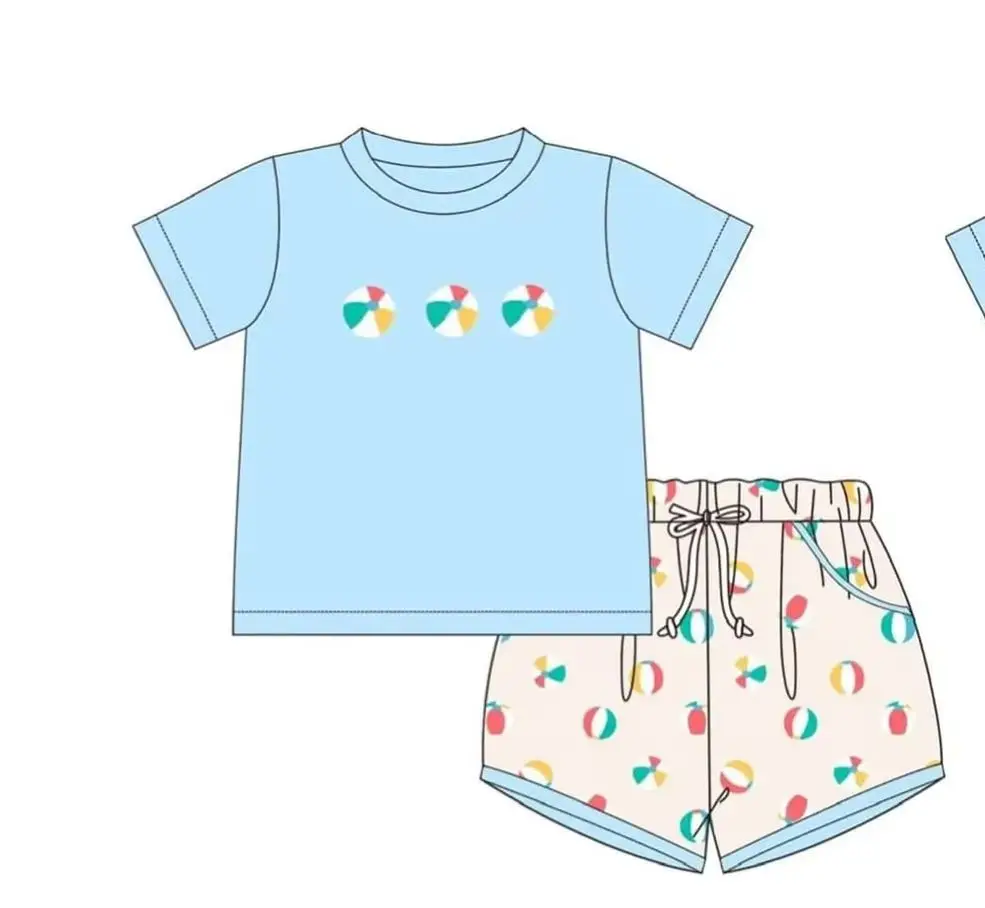 

Toddler Kids Beach Ball Outfit Blue Tee Dress Bloomers Cute Summer Baby Girl Boy Vacation Clothes Set