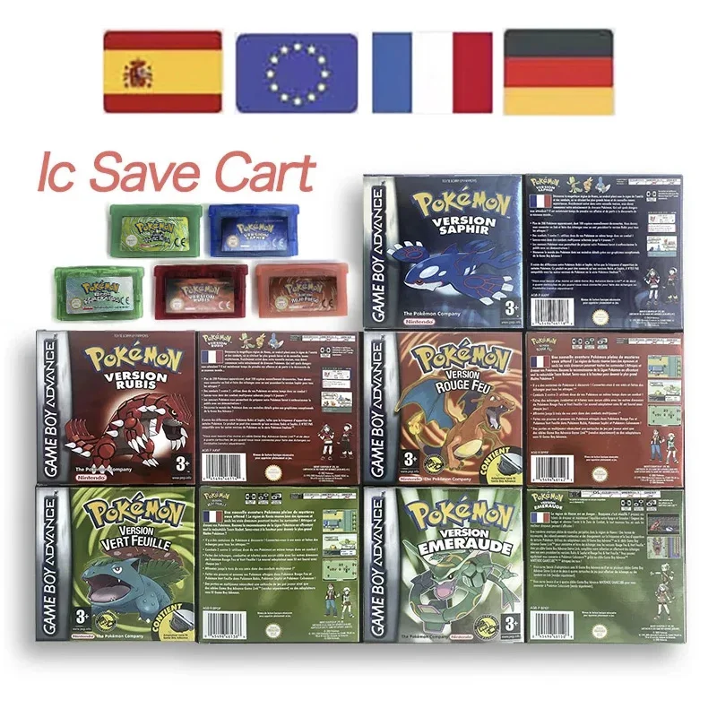 

EUR ESP FRA ITA ic экономная тележка Pokemon Emerald Ruby Leafgreen Sapphire Firered Metallic Holographic Box игровой картридж для GBA