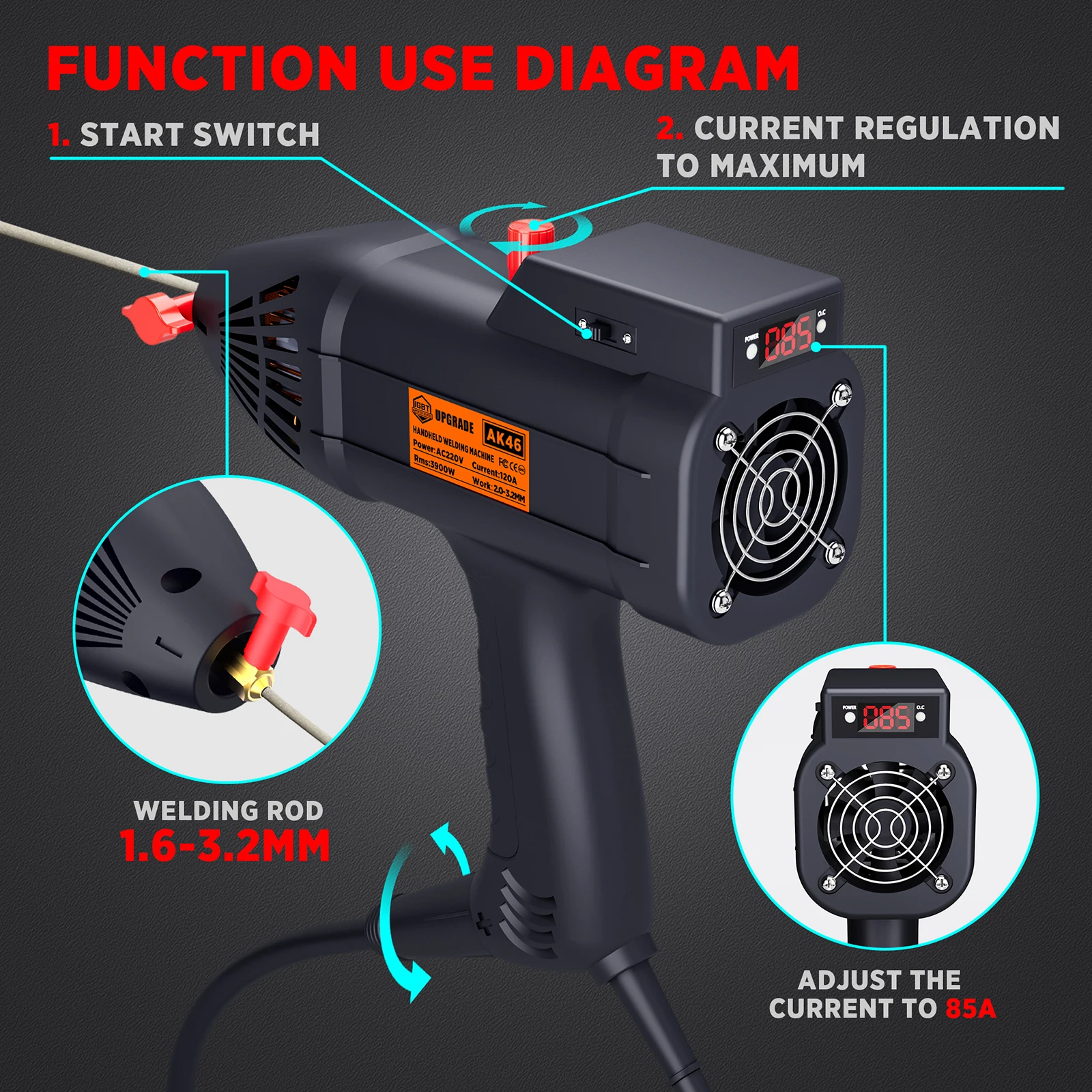 3900W Portable Arc Welding Machine 220V 120A Intelligent Handheld Electric Welding Machine with Infinitely Current Adjustment