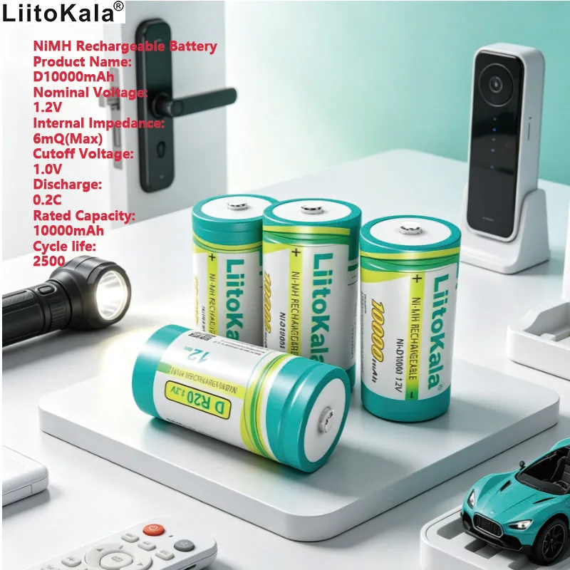 LiitoKala D 10000mah 1.2V 10Ah NiMH Rechargeable Battery Cell One Model LR20 HR20 33600 Electronic Toys Discharger