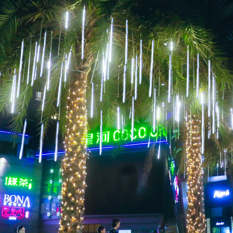 Luzes impermeáveis da chuva do chuveiro do meteoro, gota de chuva caindo, luz da corda da fada, guirlanda de rua, decoração do feriado do Natal