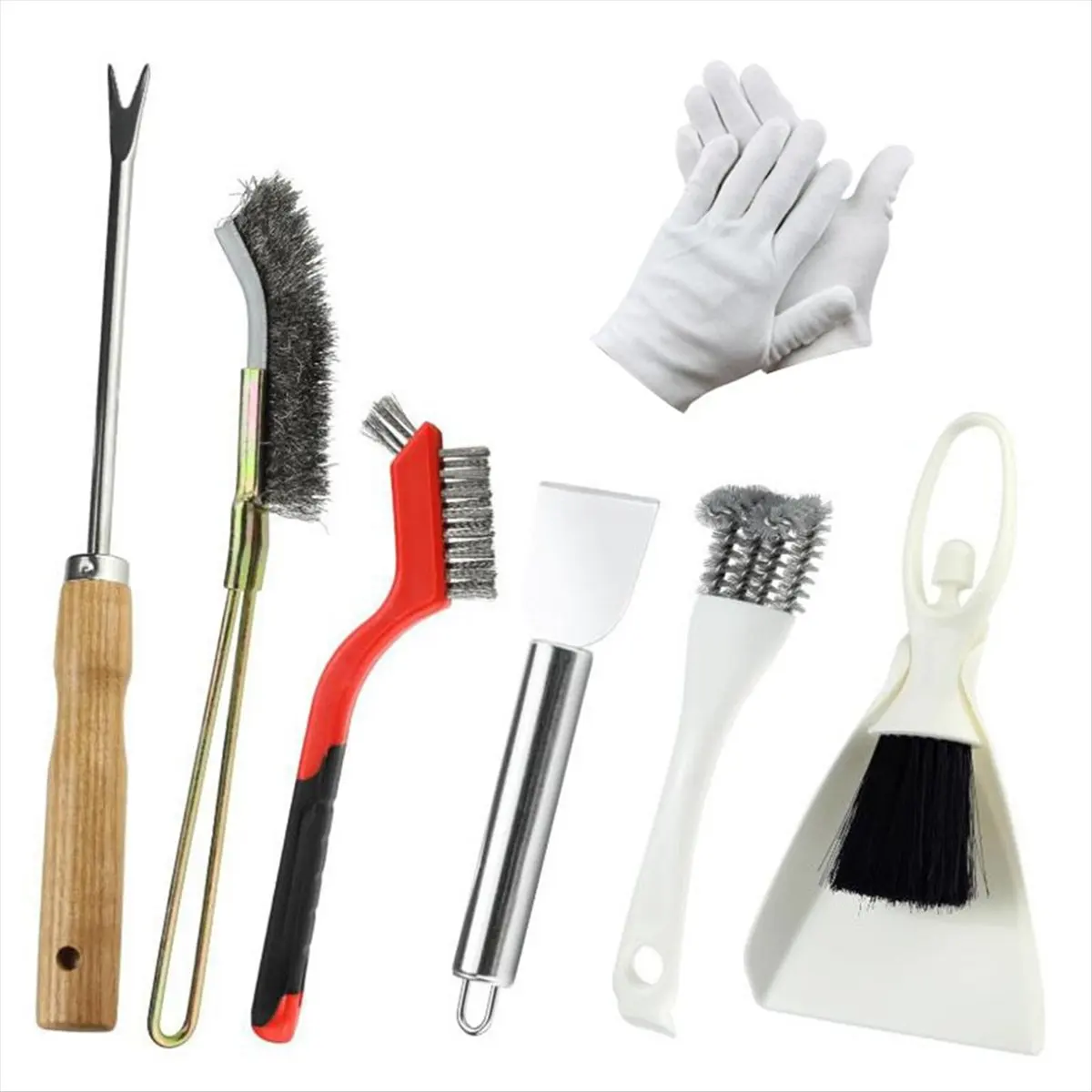 AA14 7 Piece Bird Cage Cleaning Brush Set, Stainless Steel Bird Droppings Scrapers, Pet Cage Cleaning Kit for Bird Cages