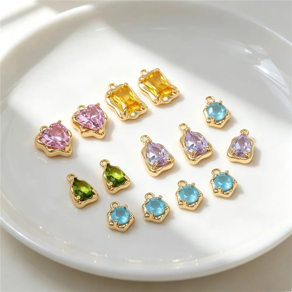 Copper-plated 14K Gold-encrusted Zircon Love Water Drop-shaped Irregular Pendant Handmade DIY Bracelet Necklace Pendant Material