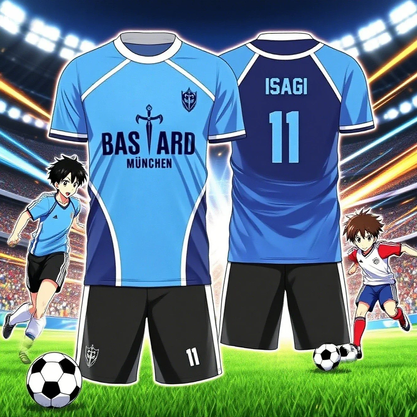

New Anime Blue Lock Short Sleeve Suit Five-A-Side Football T-Shirt Set Football Club Roleplay Unisex Jersey Sports Shorts Set