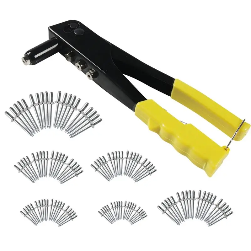 【Big Deal】Heavy Duty Riveter Riveting Machine 120Pcs Blind Rivets Hand Tools Assortment Kit Rivet Nut Tool Yellow