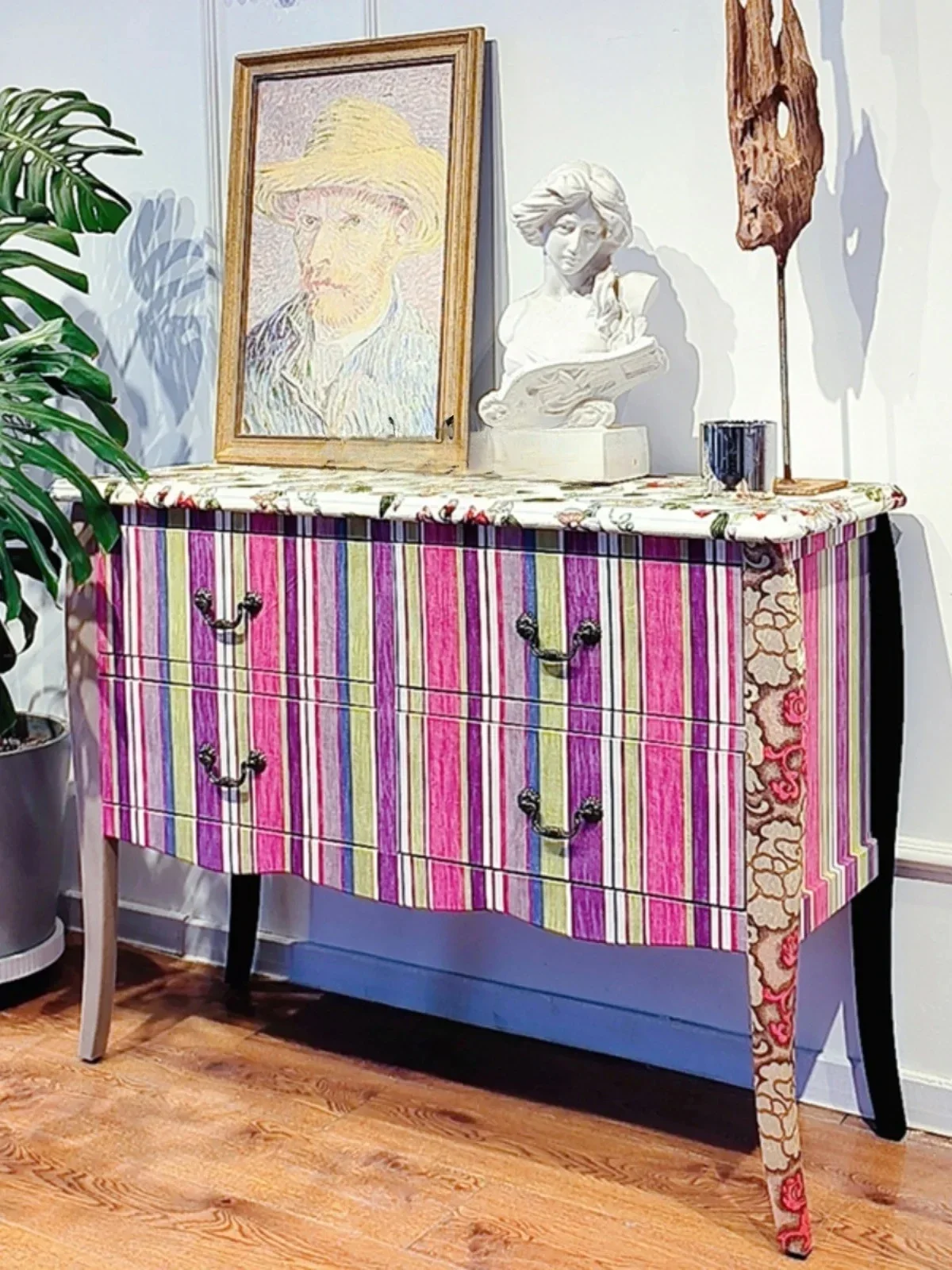 

B retro living room entrance cabinet model room French art printing dining room storage cabinet