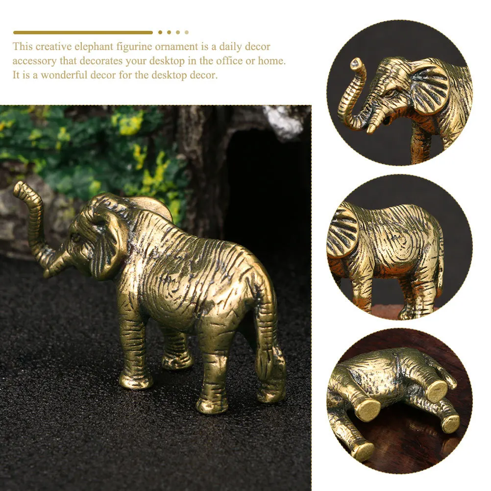 1 Piece Vintage Brass Elephant Statue Exquisite Animal Decor for Desktop Home Office Indoor Tabletop Decoration Golden Brass