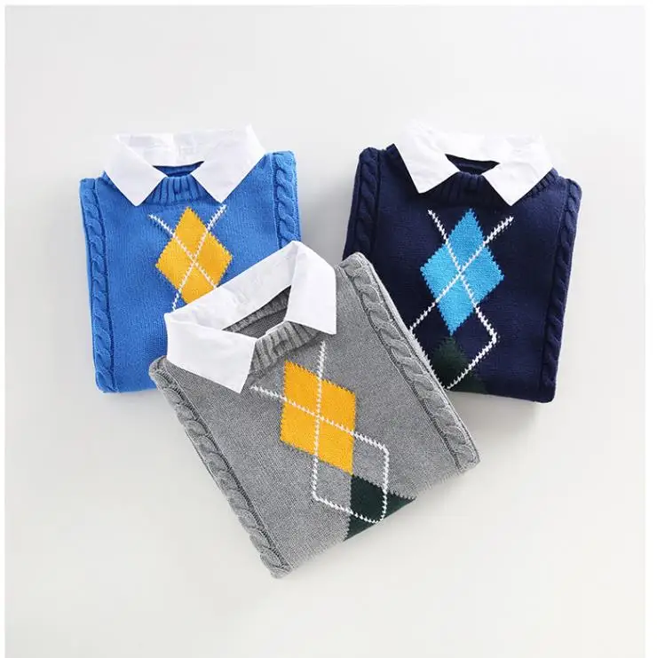 Boy\'s sweater with two shirt collars