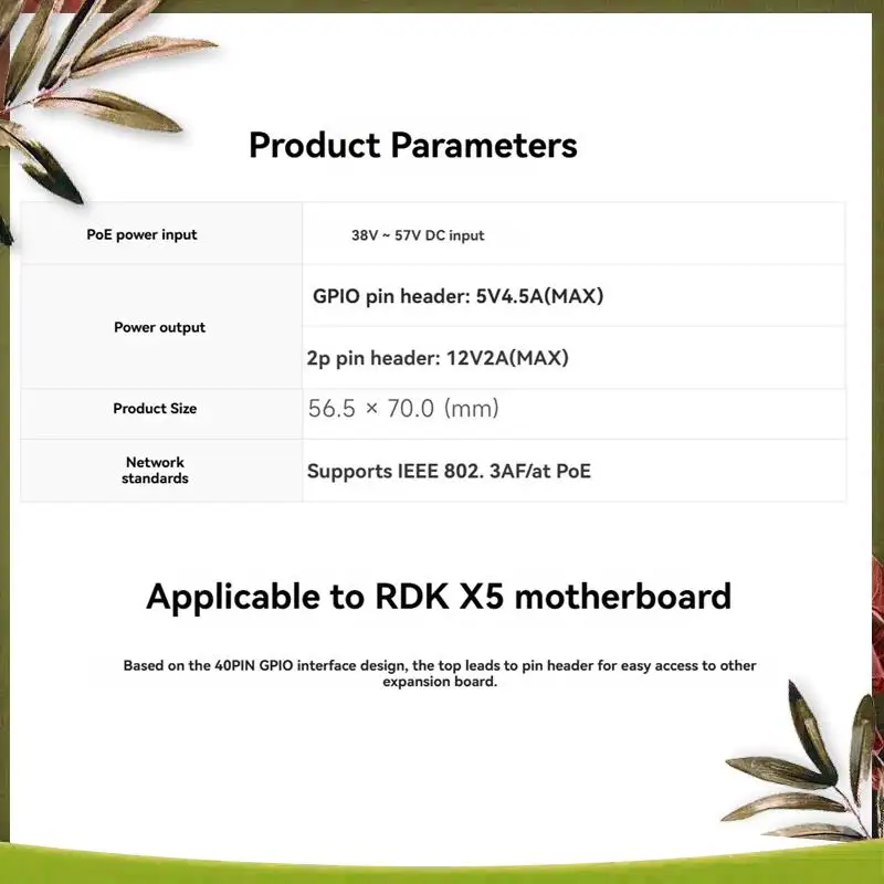 New-For RDK X5 Poe HAT With Fan+Heatsink For D-Robotics RDK X5 Motherboard IEEE 802.3Af/At Expansion Board