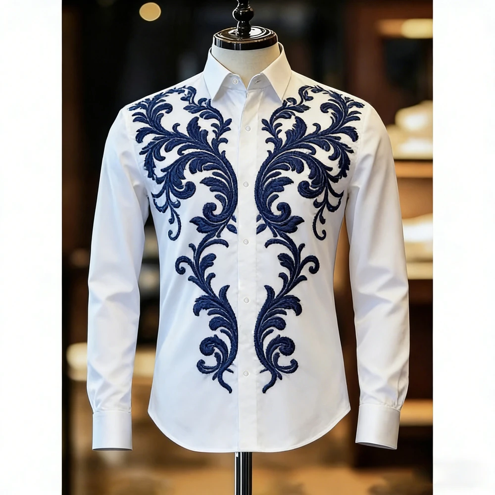 

2026 Men's Spring New Arrival Fashion Retro Long Sleeve Lapel Shirt Natural 3D Printing Light Luxury Shirt Men's Casual Formal