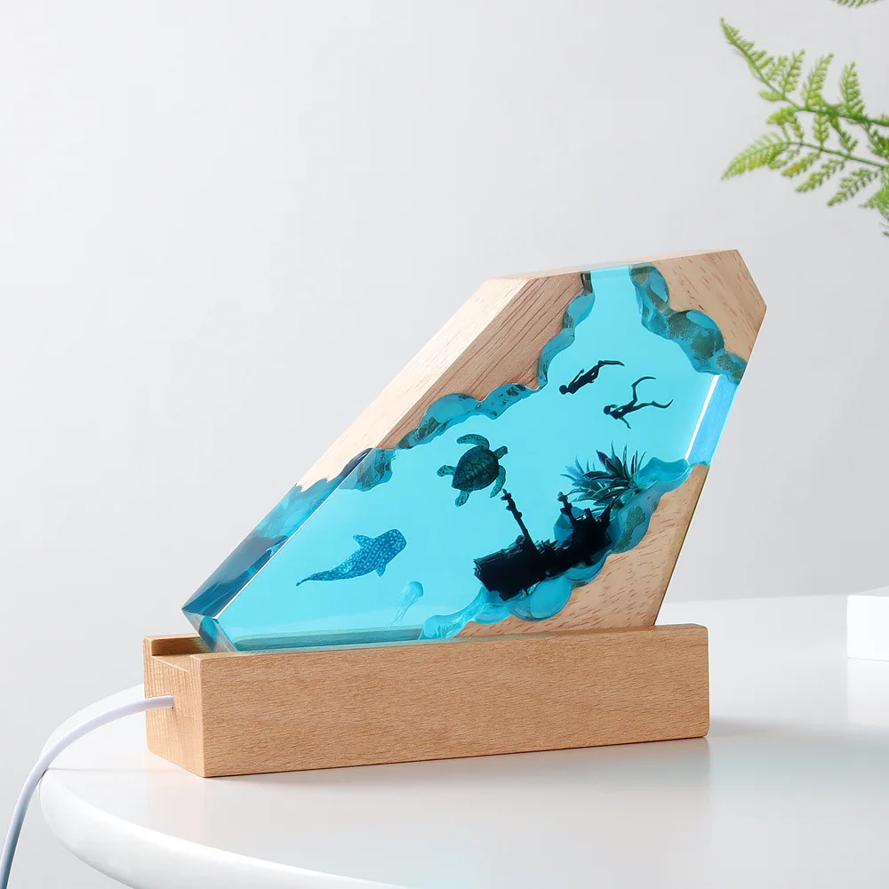 

Creative Ocean Resin Lamp Decoration Set - Miniature Landscape Ambiance Home Decor Handicraft Unique Gift