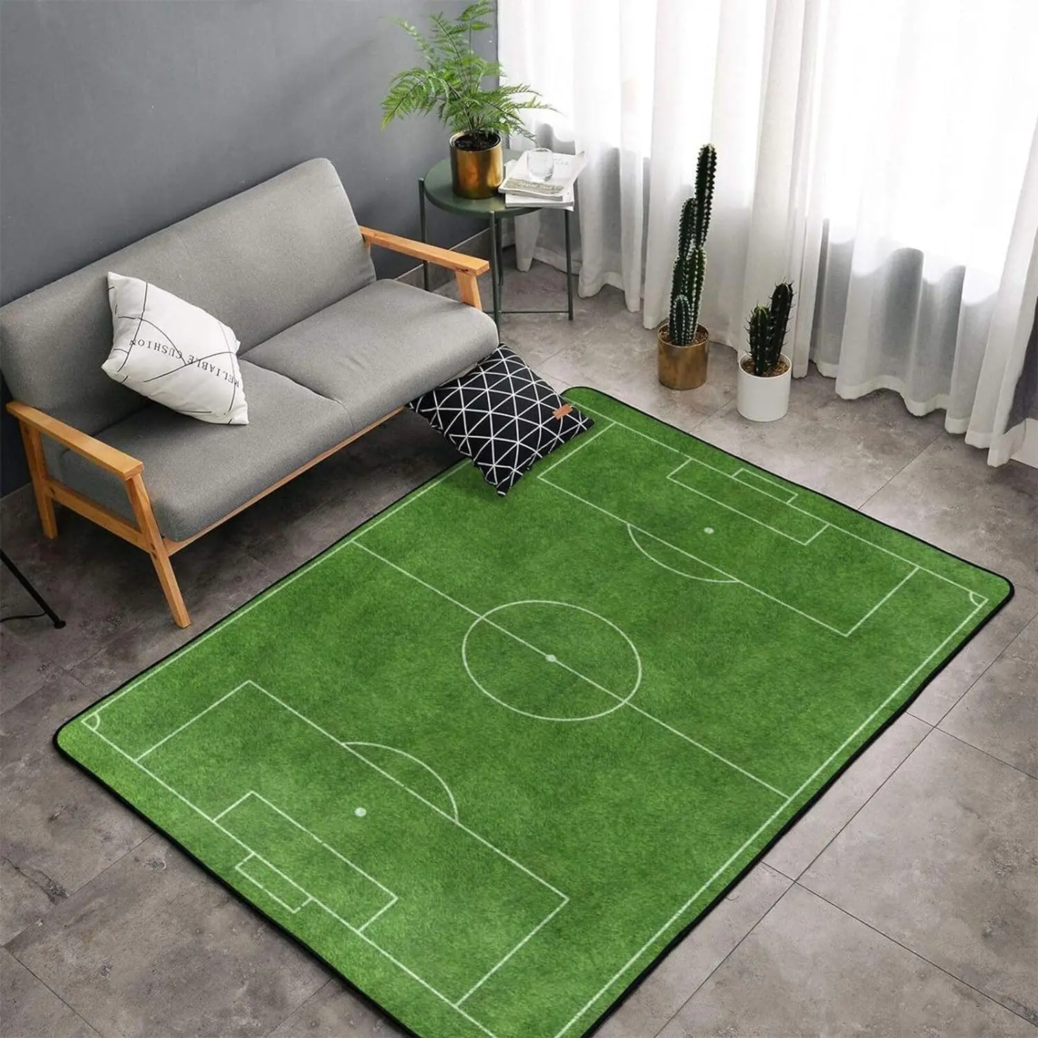 Soccer Sports Rug Football Field Patterned Living Room Area Rug Green Field Carpet Modern Non-Slip Decorative Floor Mat Gift