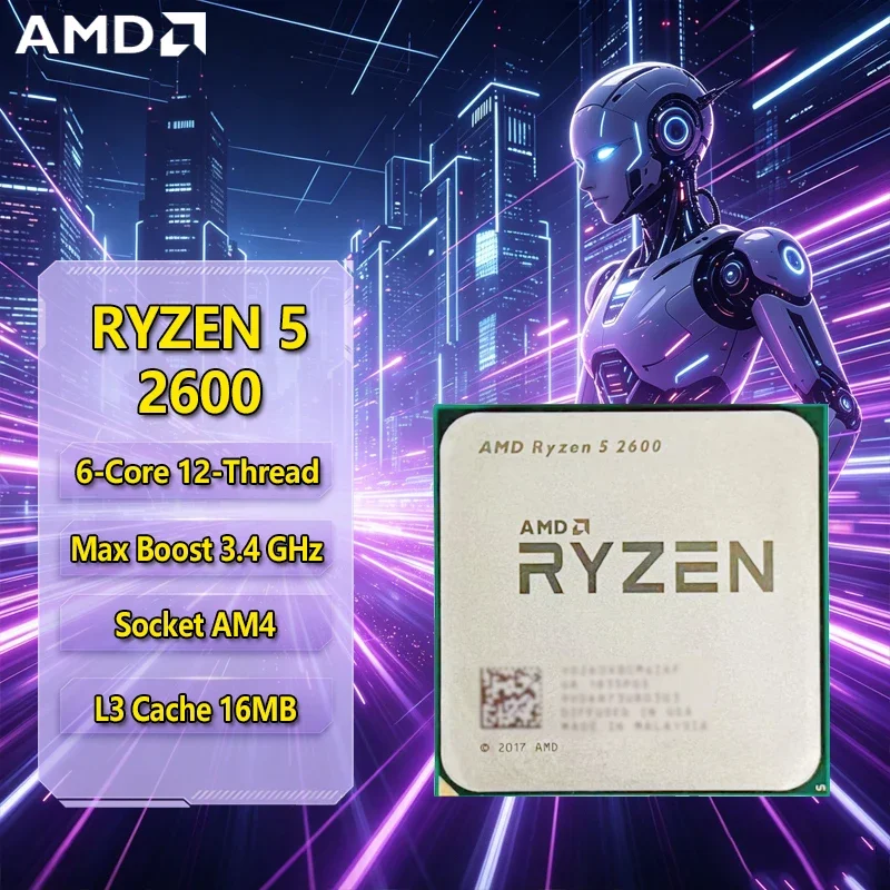 

AMD Ryzen Ryzen 5 2600 R5 2600 CPU 6-Core 12-Thread 3.4GHz Unlocked Desktop Processor Socket AM4 Gaming CPU Without Package