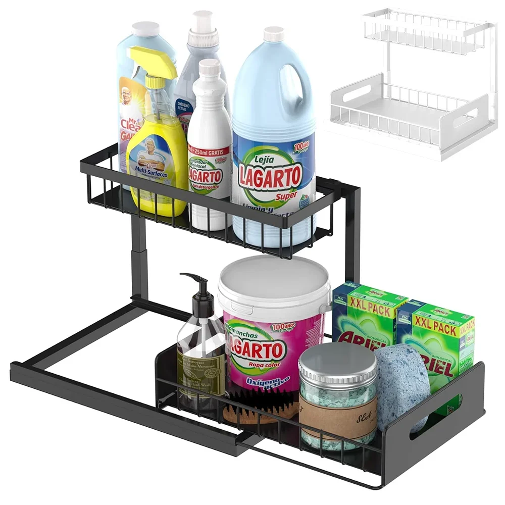 

Customizable Estante almacenamiento 2 niveles extraíble bajo l fregaro, organizador especias, estantes almacen